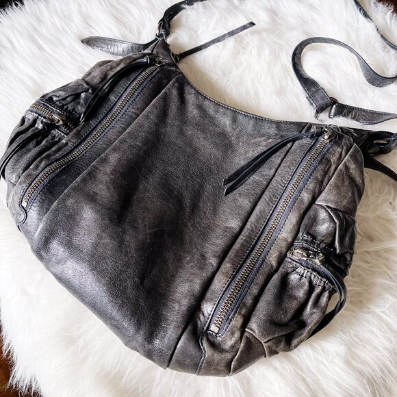 Botkier Dark Grey Leather Ruched Zipper Multi-Pocket Hobo Bag w Dustbag - Picture 2 of 8